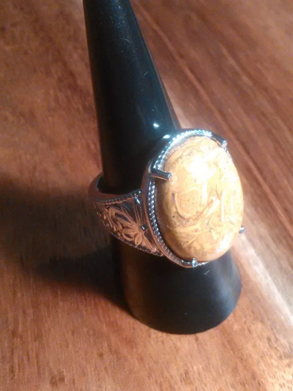 Script Stone Stainless Steel Solitaire Ring (Size 8)